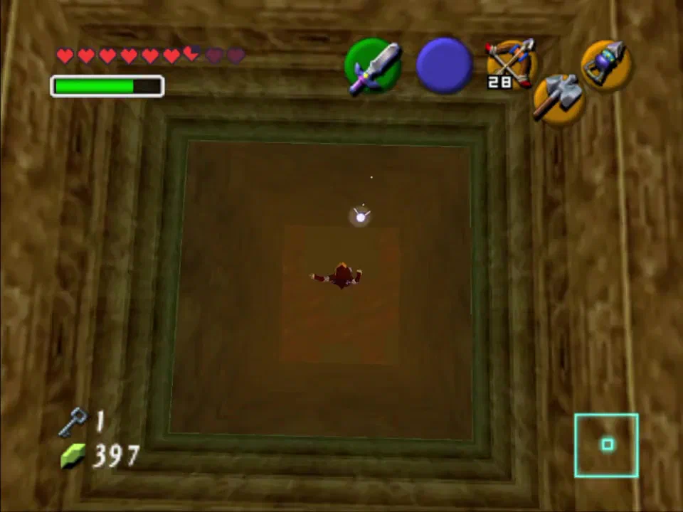 Follow the giant block down the pit