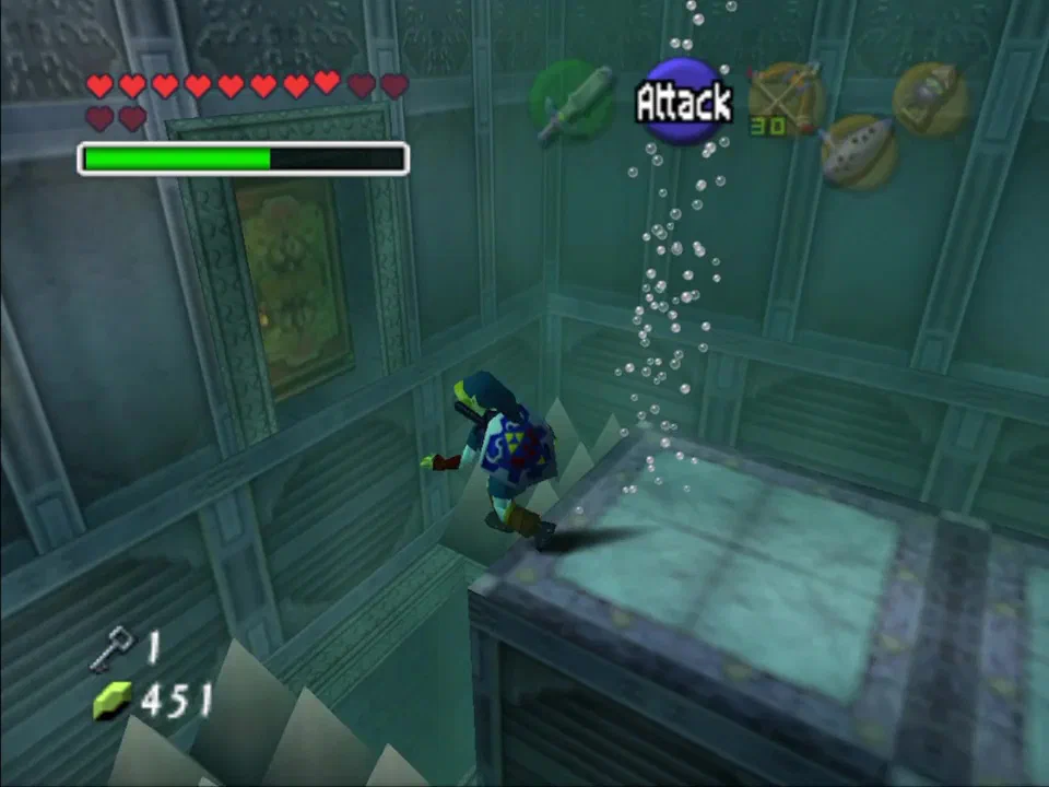 After raising water to the middle level, drop back down and go into this new passage