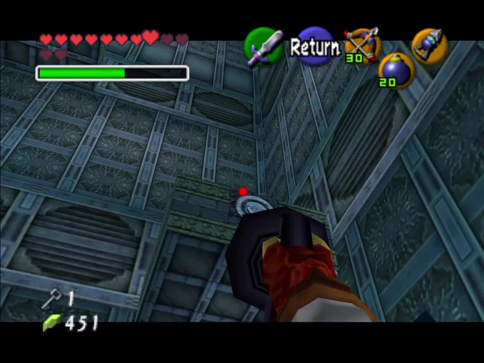 Hookshot up here and play Zelda's Lullaby to make the water go to the middle level