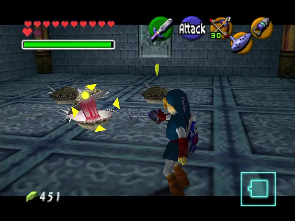 Kill these clams with the hookshot to get your first small key